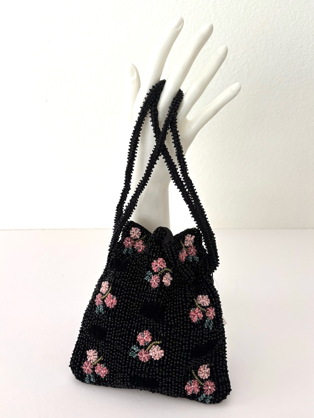 Zara Limited Edition Beaded Mini Bucket Bag NWT Pink Floral Velvet Runway